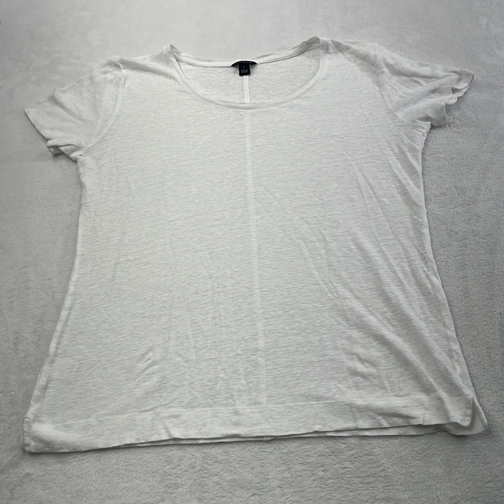 Ann Taylor 100% Linen‎ Soft Lightweight White Small Short Sleeve Shirt FAIR